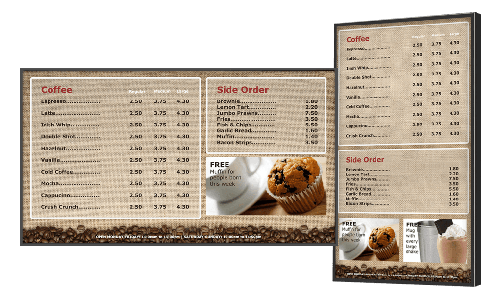 Cafe menu board