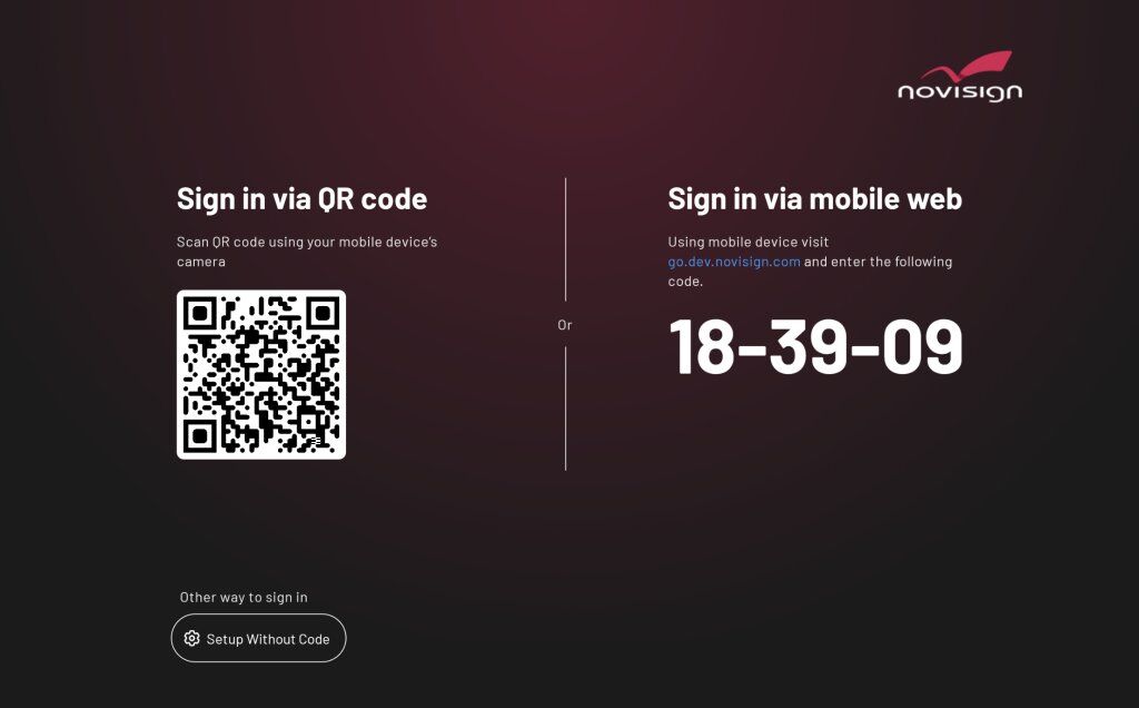 Quick Link pairing screen showing QR code and 6-digit code