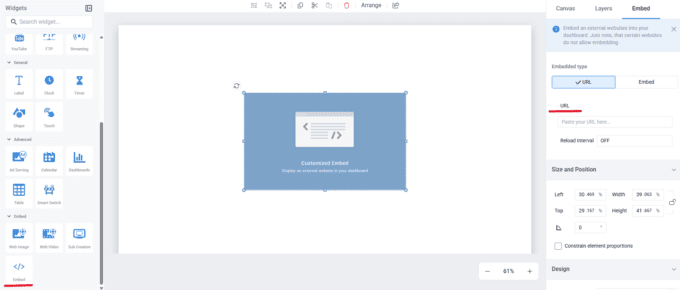 Embed widget URL