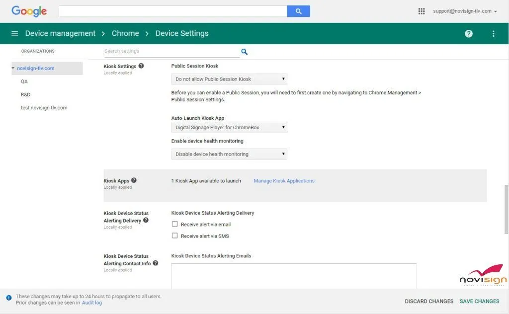 Google Device Management Device settings after app selection