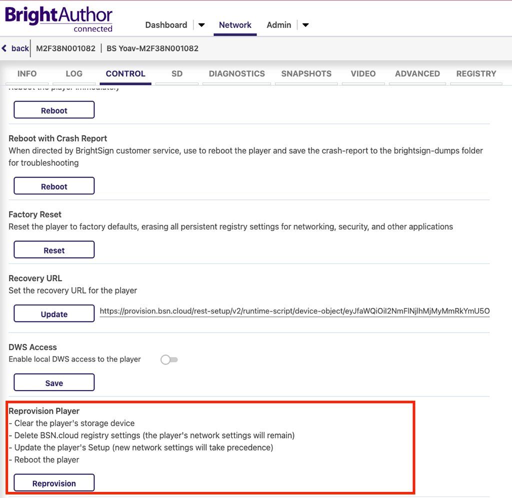 BrightSign reprovision player