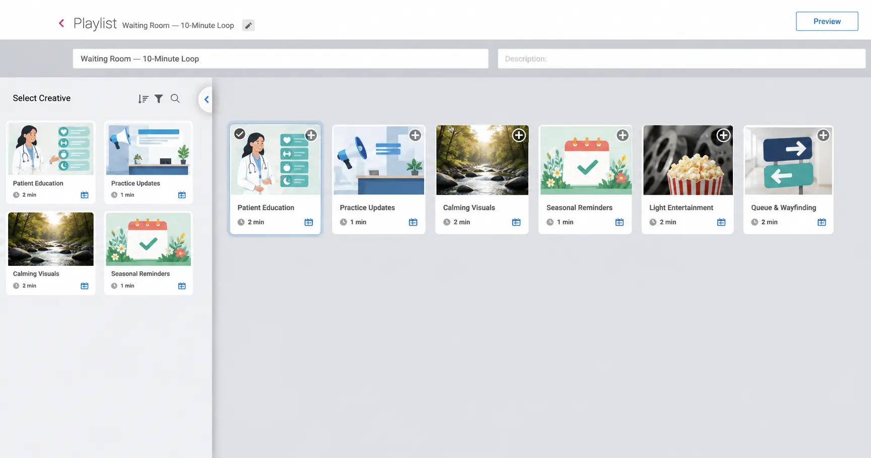 waiting room playlist screenshot from Novisign Studio