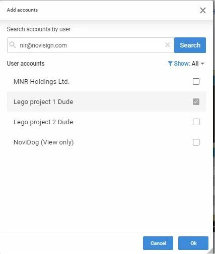Creative - find user and choose account