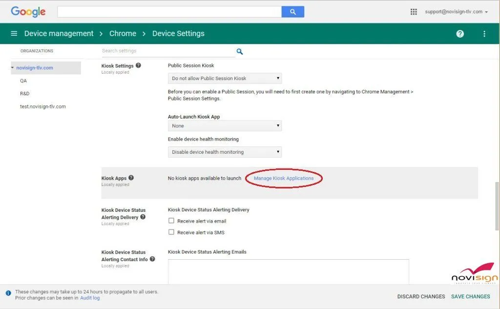 Google Device Management Kiosk device settings