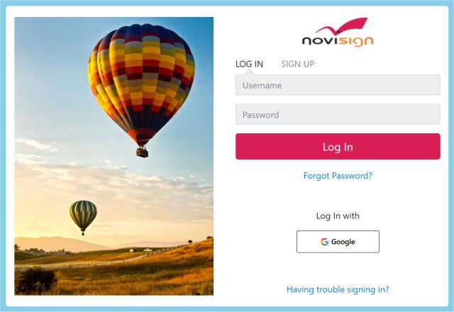 Login screen