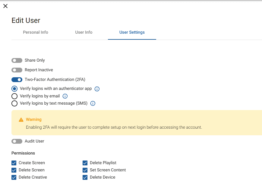 Admin 2FA for users