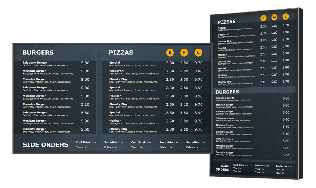 Pizza shop menu board