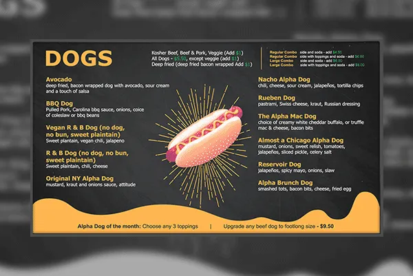 Hotdog digital menu boards