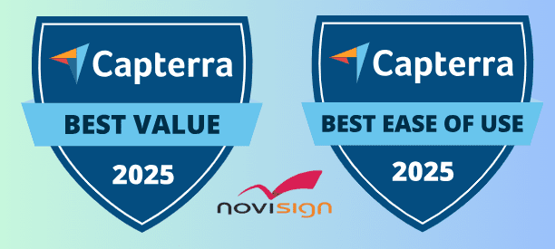 NoviSign's Capterra digital signage awards for Best Ease of Use and Best Value