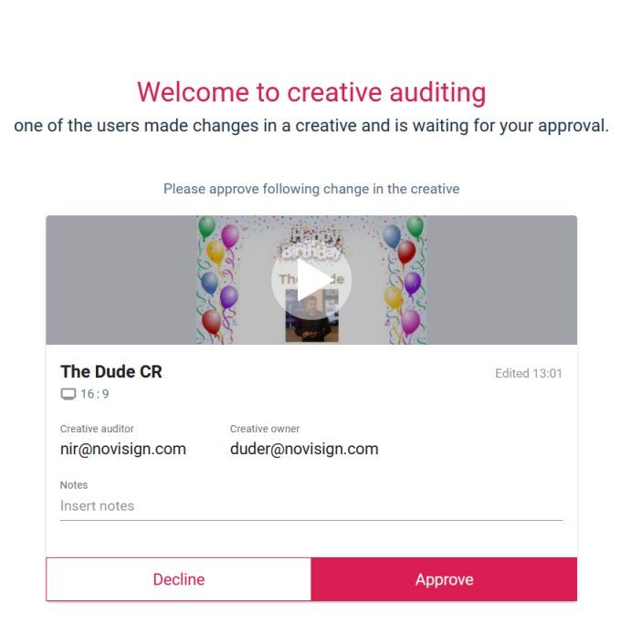 Audit creative approval