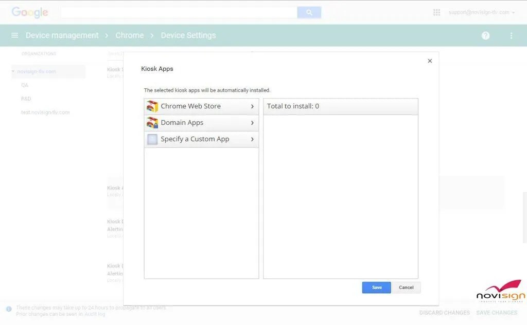 Google Device Management Kiosk app selection