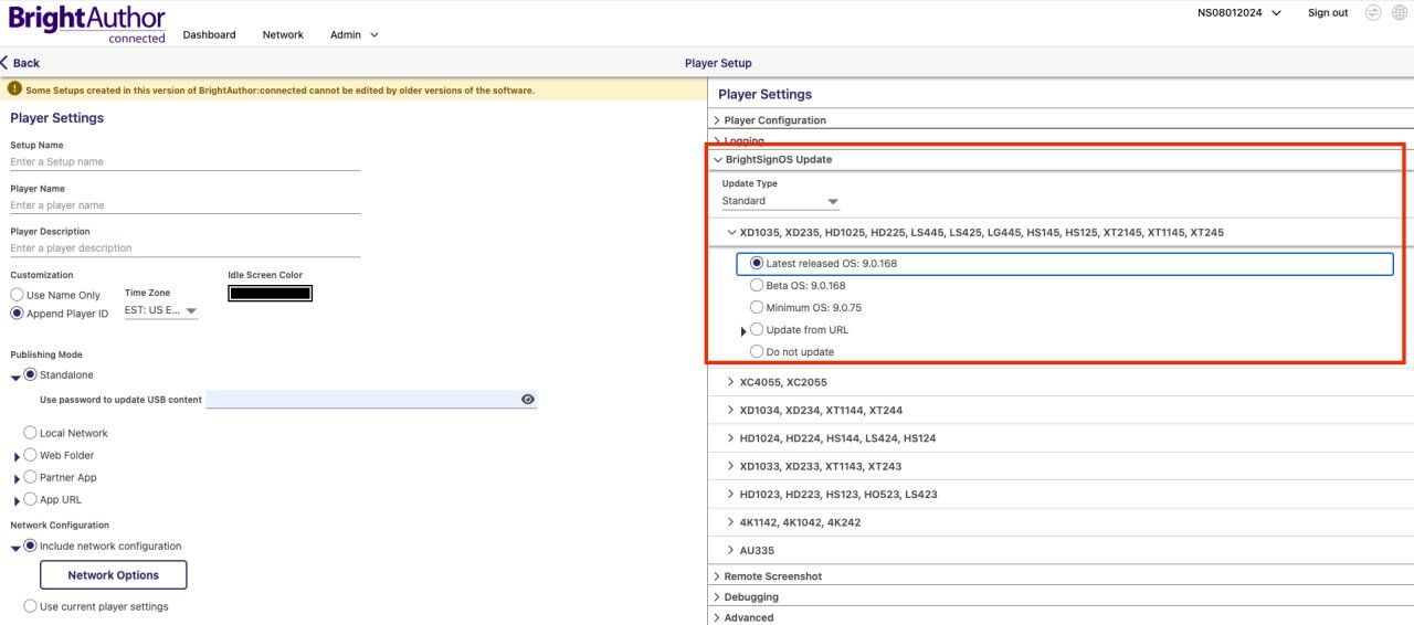 BrightSign OS update