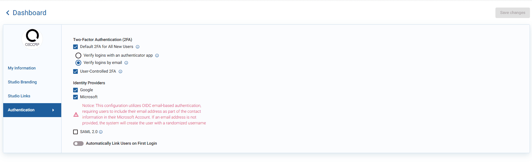 2FA admin console controls
