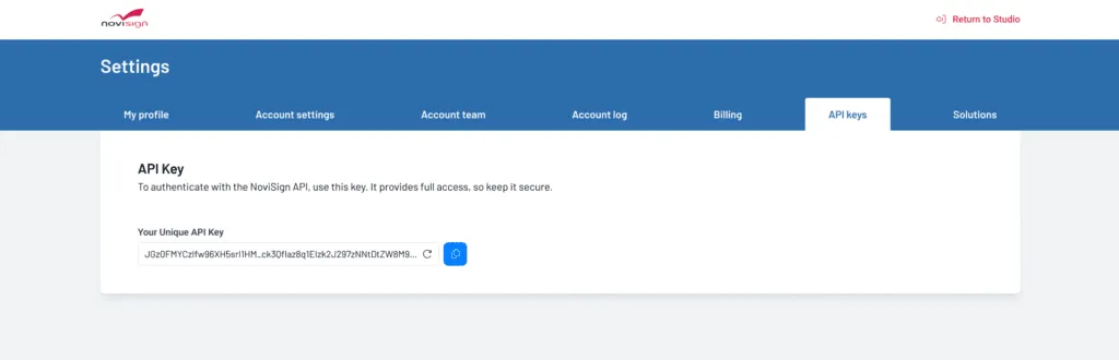 API key access from account settings