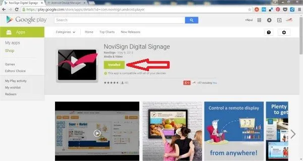 Clicking the "Installed" button of the app Remote Google update app