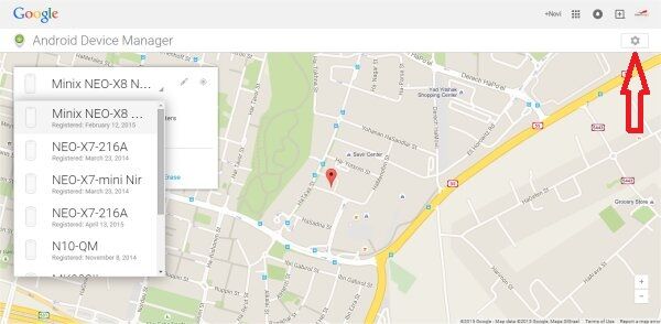 Accessing the "Android Device Manager" by clicking the gear icon Remote Google update app