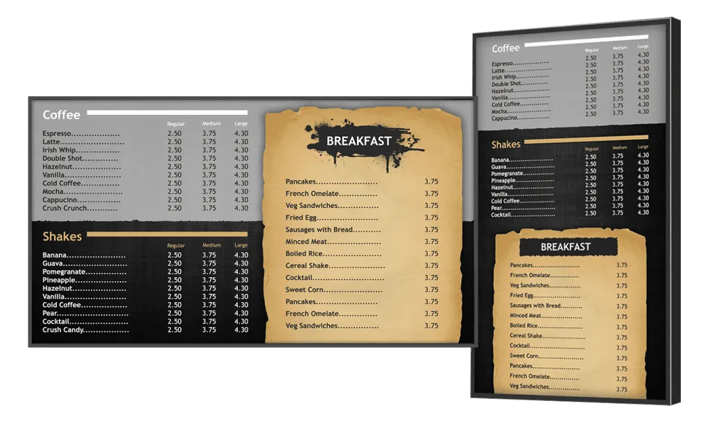 Digital menu board Digital menu board