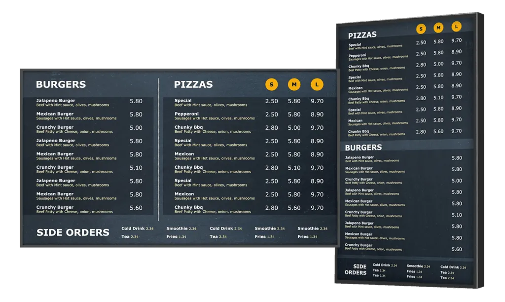 Pizza shop menu board
