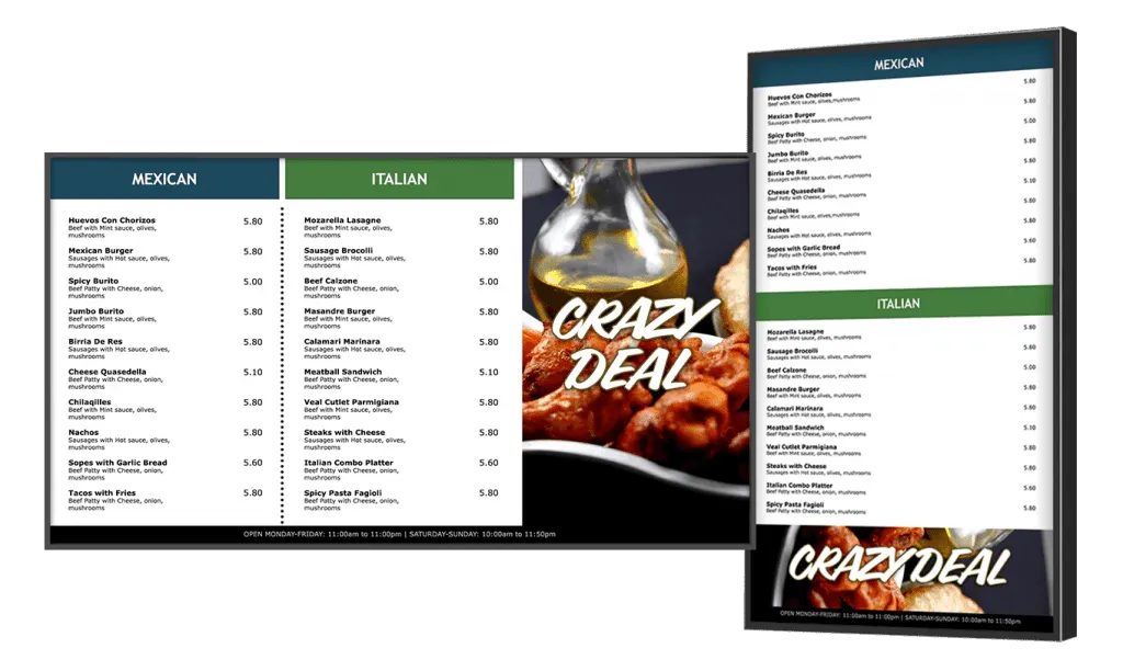 Pizza digital menu board