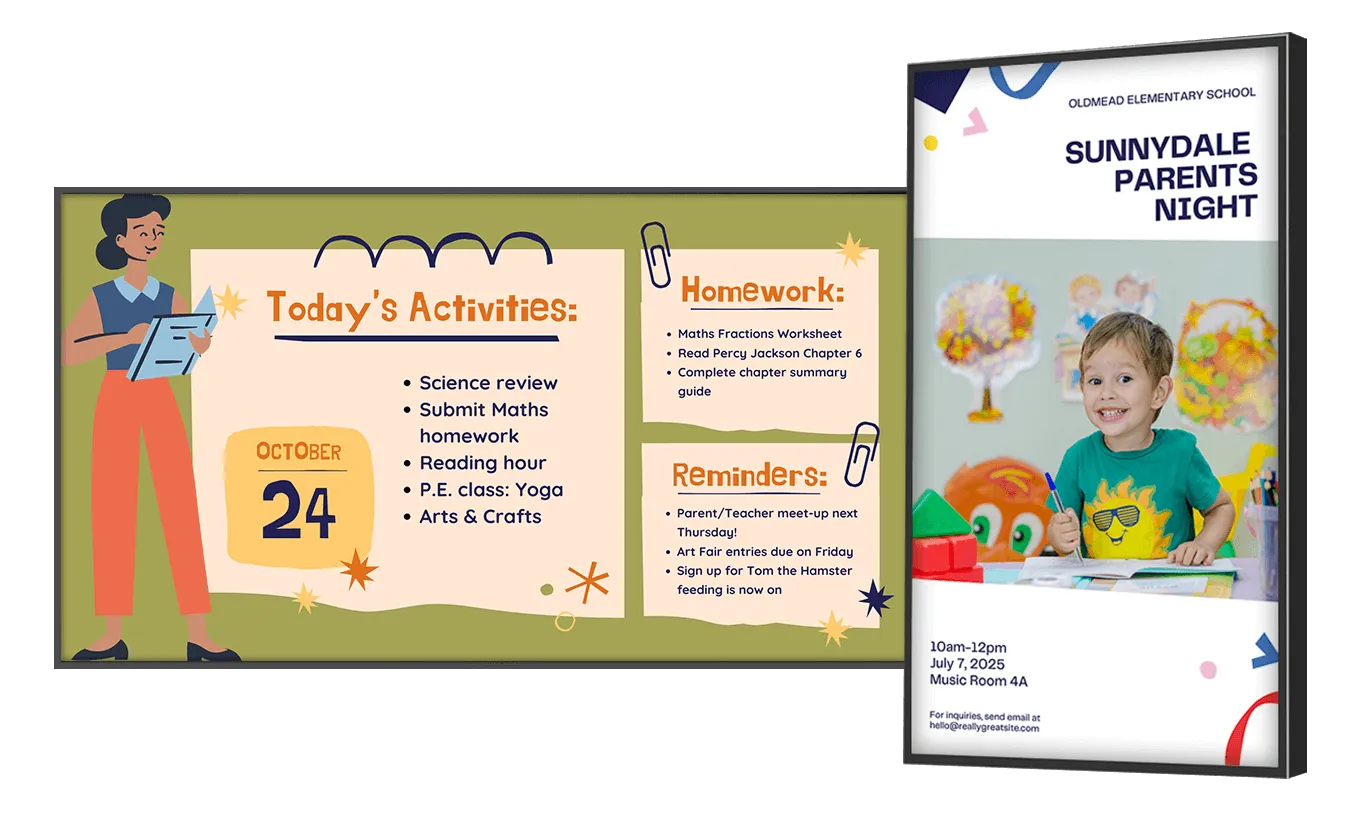 Digital signage for EDU school hallway digital signage displaying student announcements
