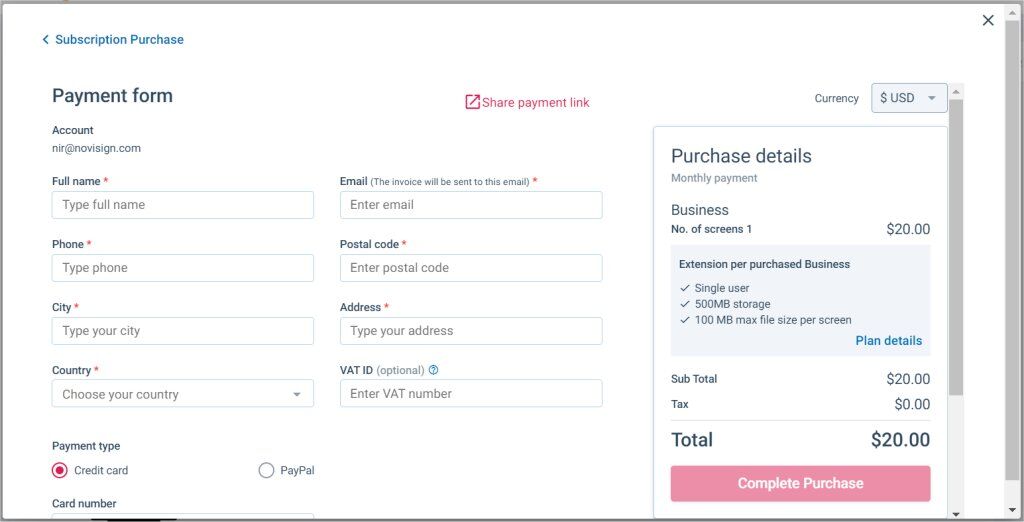 Payment form Payment form
