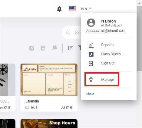 Manage menu option