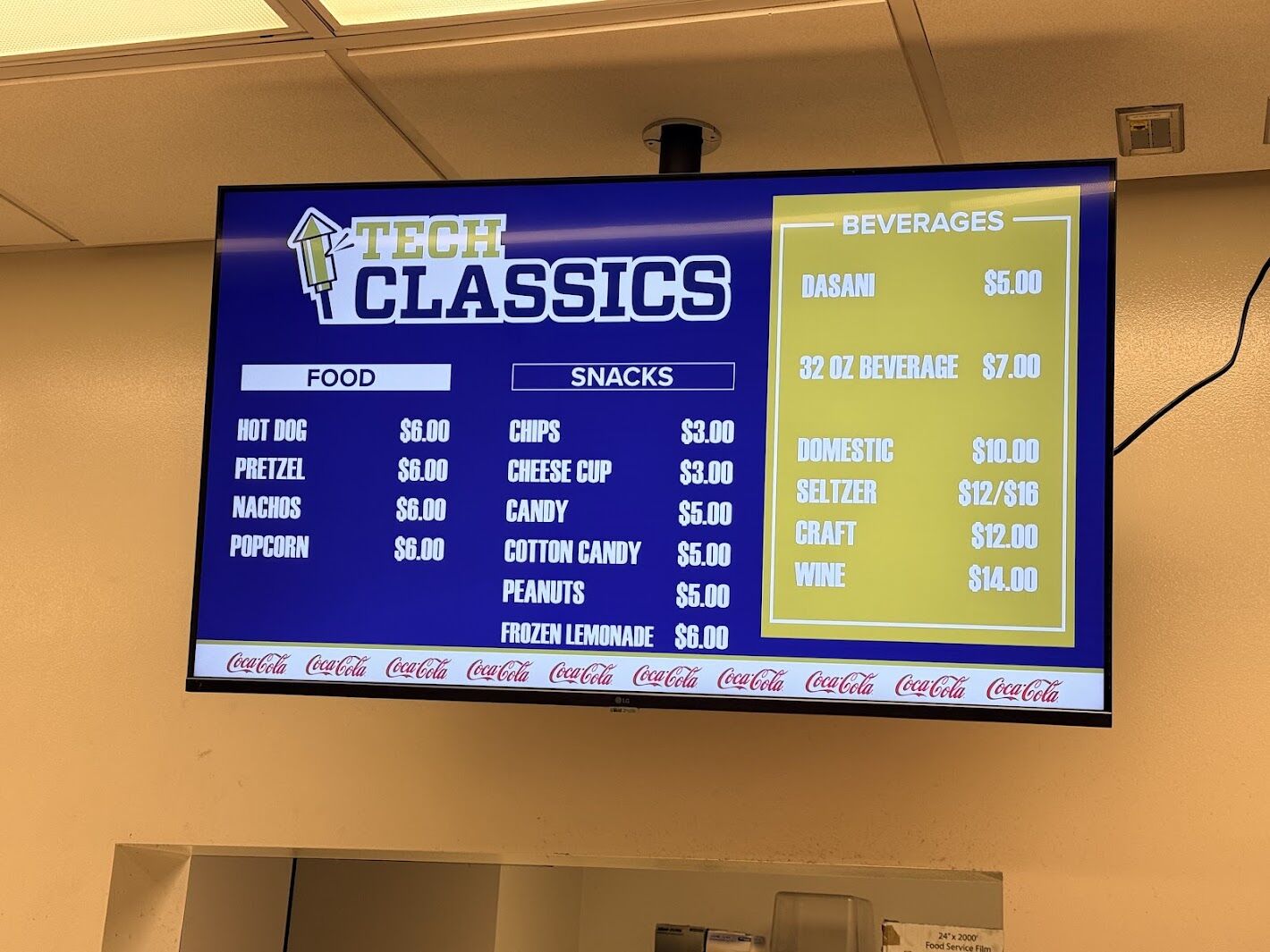 Georgia Tech Athletics concession menu board powered by NoviSign