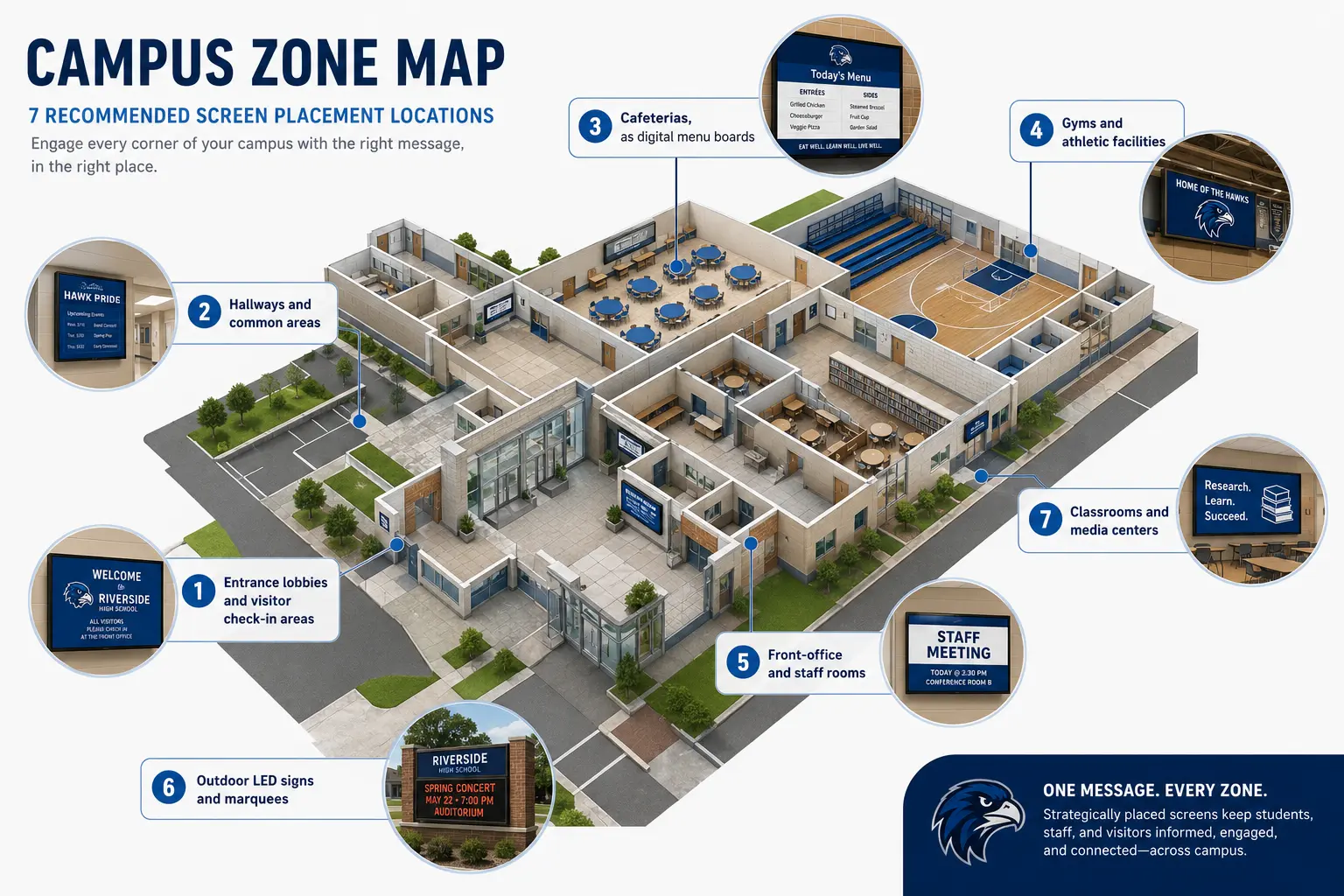 Campus zone map for digital signage