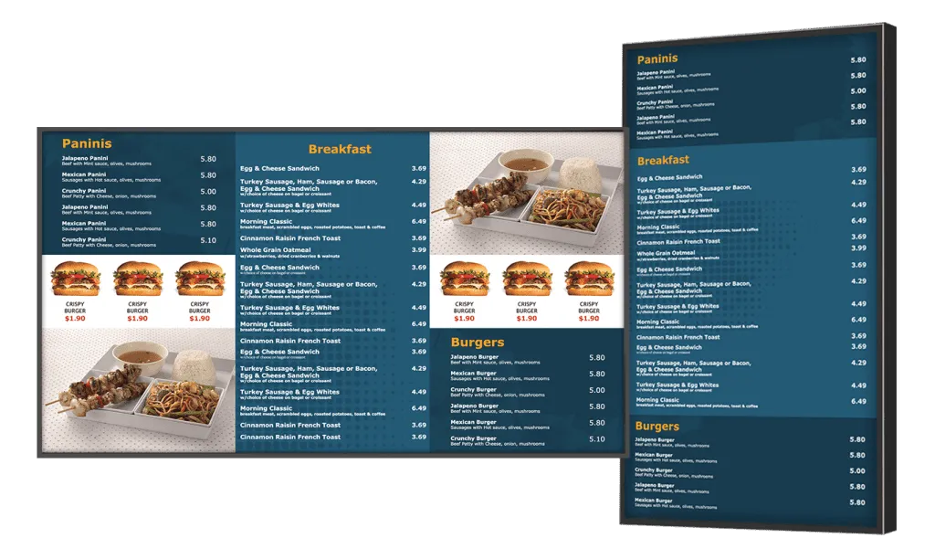 Fast casual restaurant menu