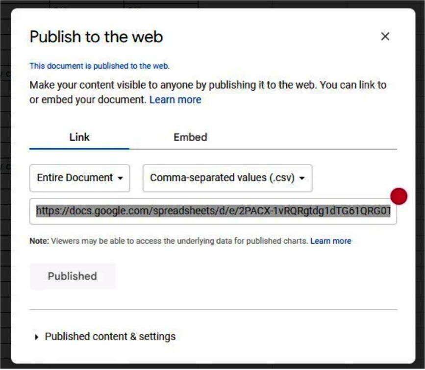 Step 5 CSV link