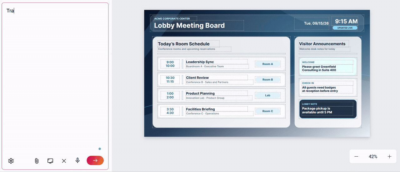 NoviSign Studio AI translating an existing digital signage creative from English into Spanish