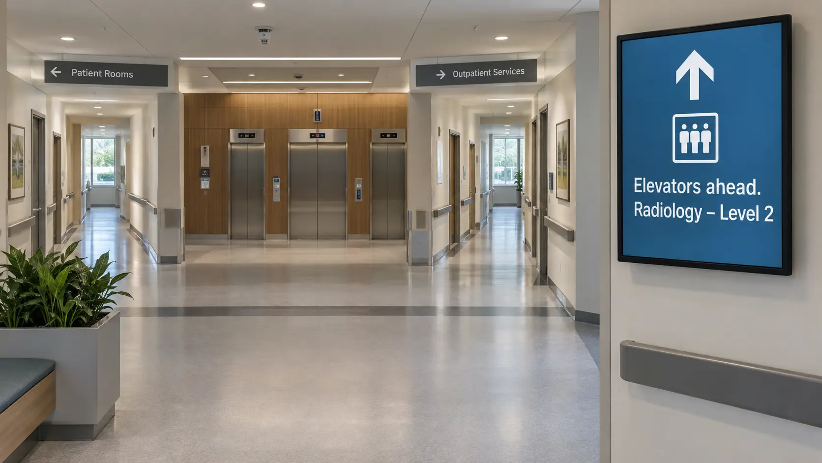 Hospital directional screens at decision points