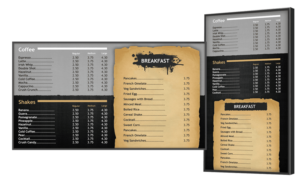 Digital menu board Digital menu board