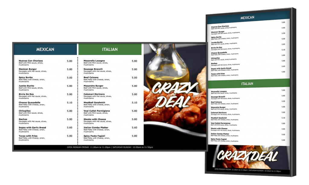 Pizza digital menu board