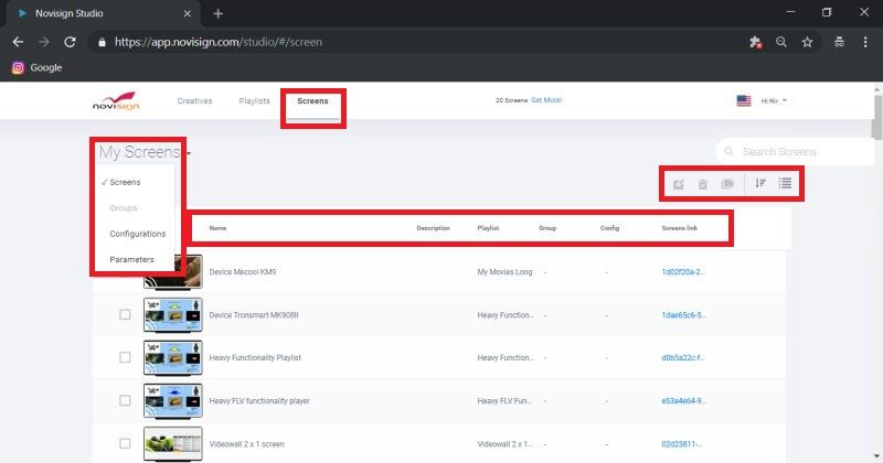 Screens in Studio Screens in Studio