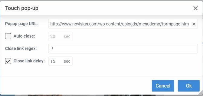 Touch popup settings