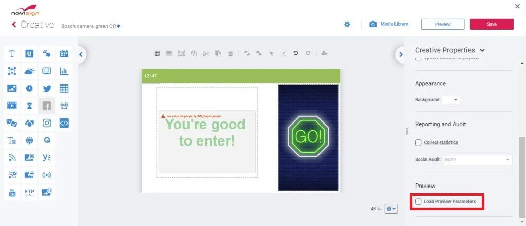 Load preview parameters