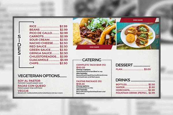 Digital menu display