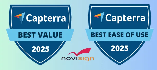 NoviSign's Capterra digital signage awards for Best Ease of Use and Best Value