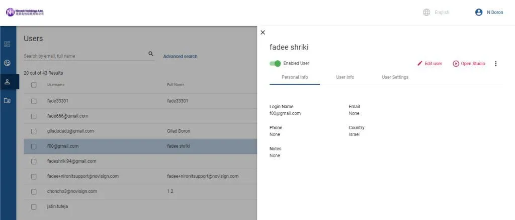 Users user record