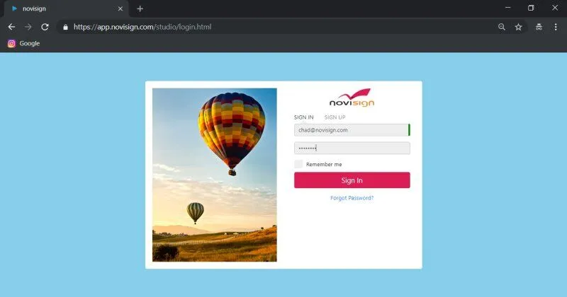 Studio login page Studio login page