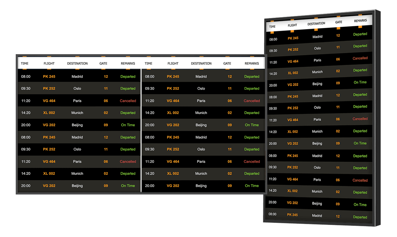 Digital signage for airports