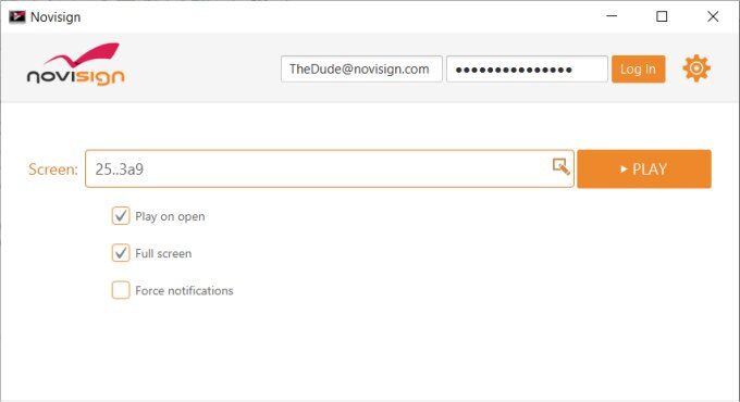 Login NoviSign player app