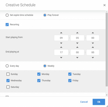 Schedule by days and time