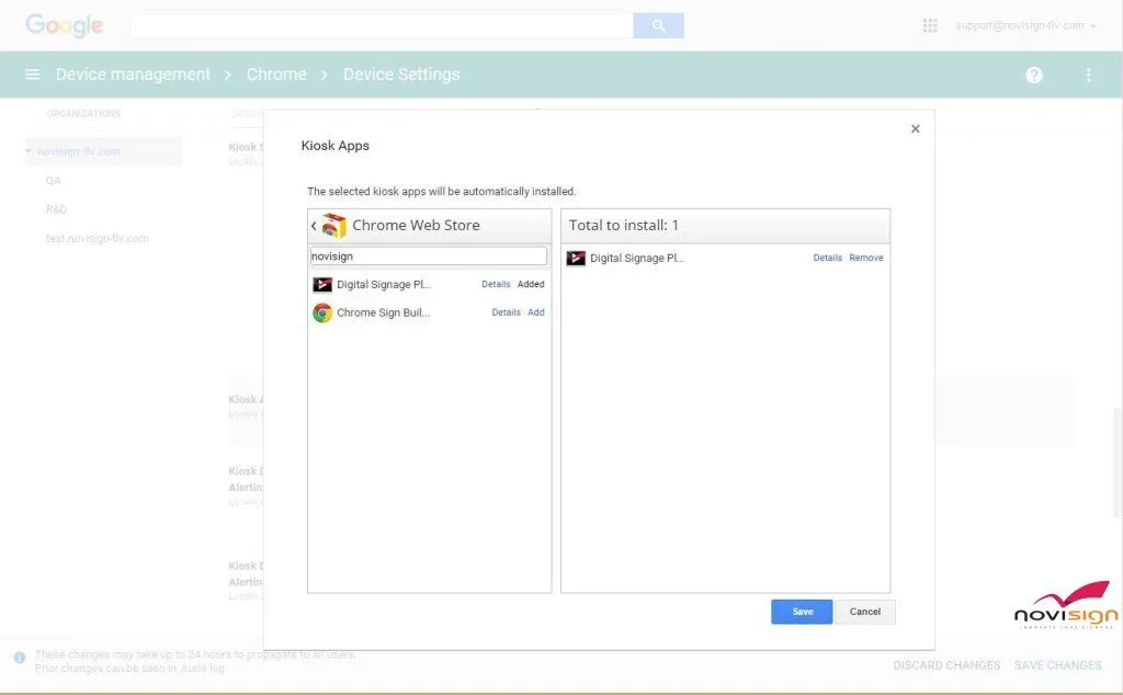 Google Device Management Kiosk app selection