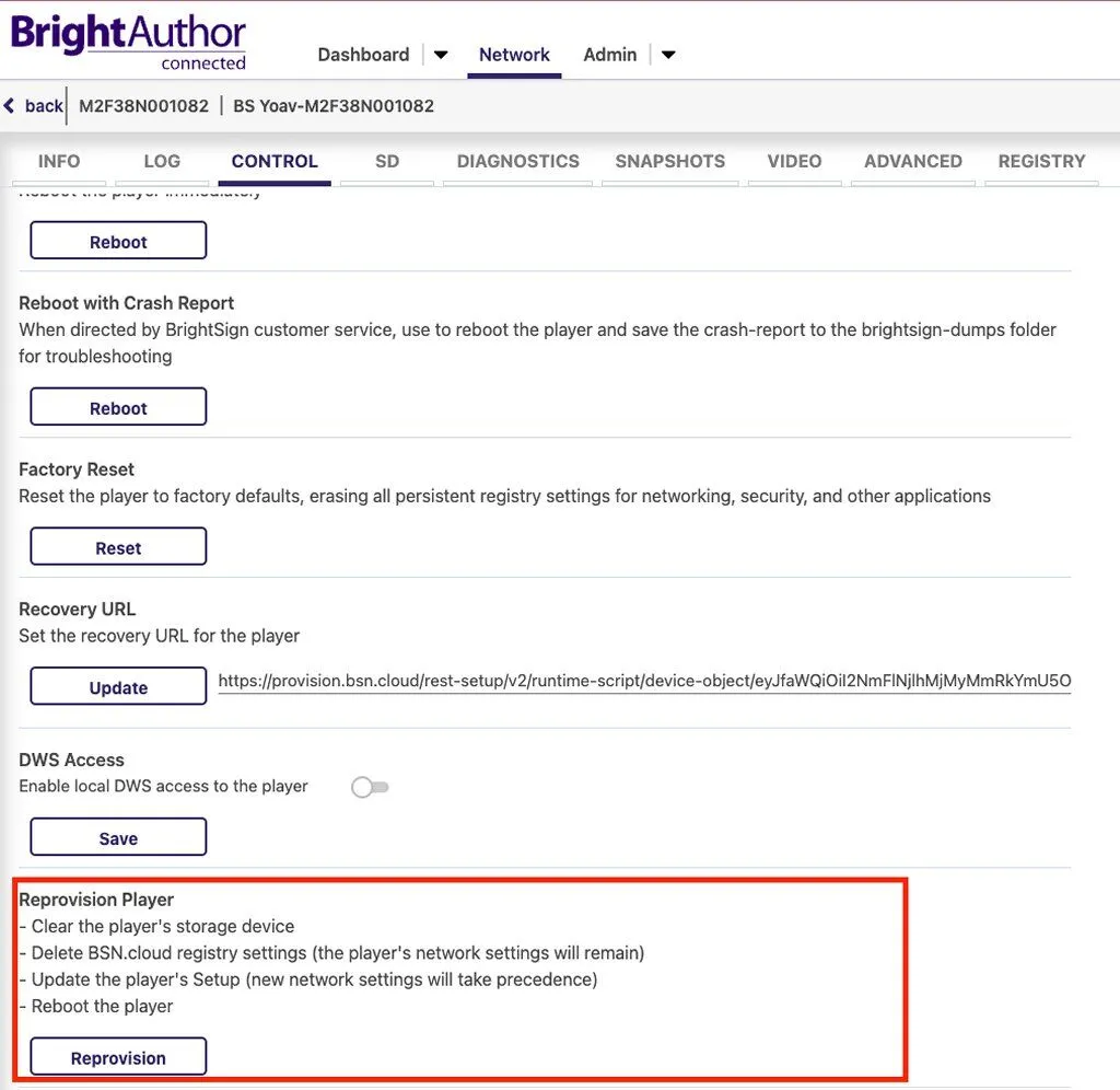 BrightSign reprovision player