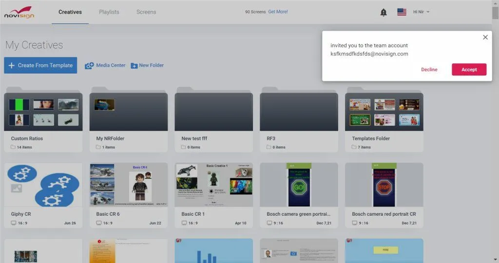 Invites feature message