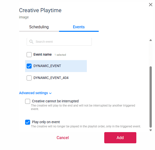 dynamic event setup
