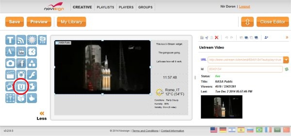 Digital signage Ustream widget