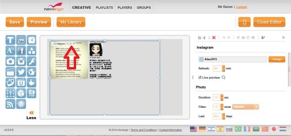 Digital signage Instagram widget editor